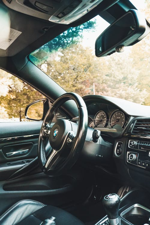 A black car interior. 