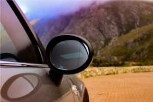 The side mirror of a car